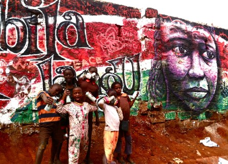 Nairobi, Kenya 2013: Kibera Walls for Peace youth arts project in one of Africa's largest slums; working toward peace for the elections through public art and peace-building workshops with local youth. 