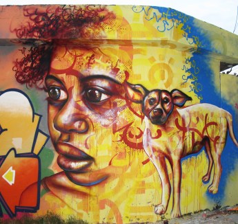 São Paulo, Brazil 2013: Joel's contribution to an "outdoor gallery" in a favela in the São Mateus neighborhood, organized by the graffiti crew OPNI