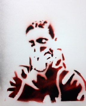 A stencil piece by the student who is now facing a murder charge.